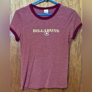 Billabong Burgundy Ringer Tee with Brown Logo Vintage Military Size Medium